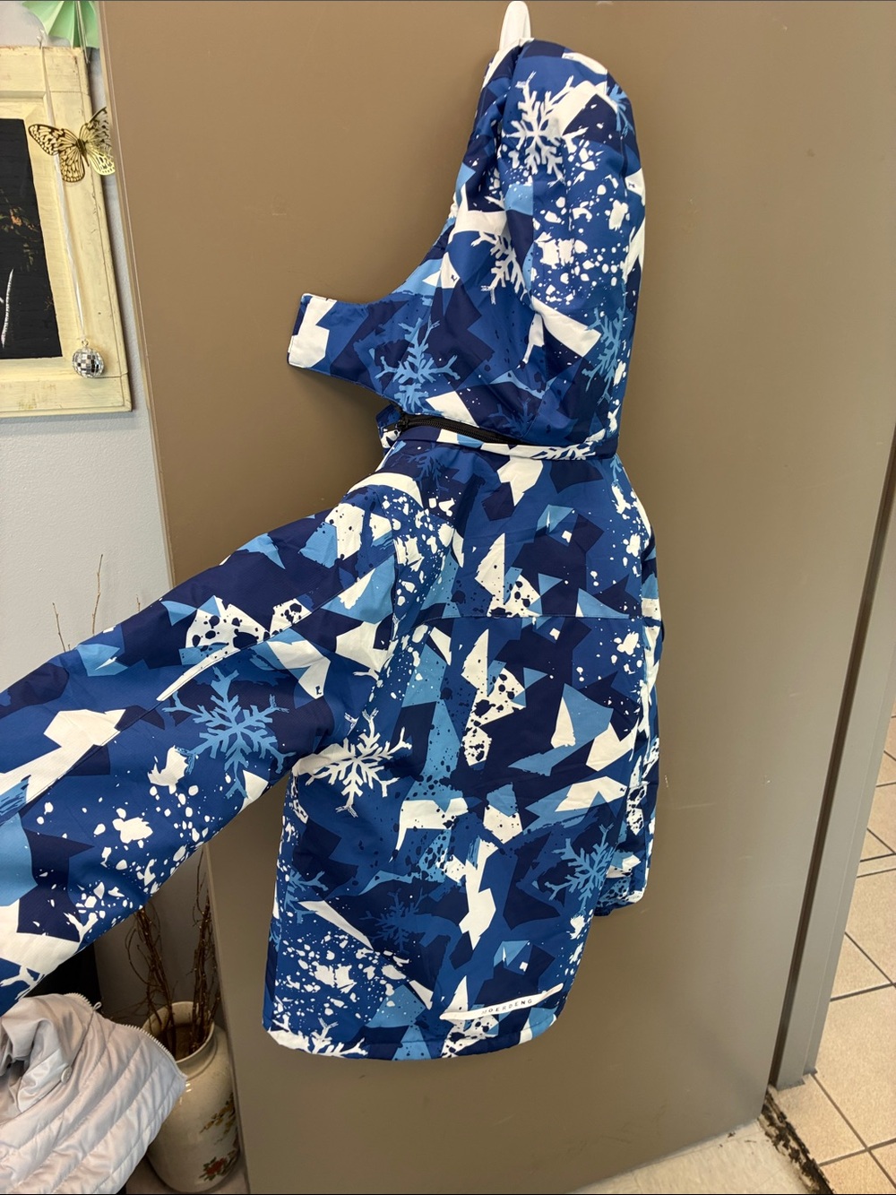 Blue Snowflake Print Hooded Winter Jacket